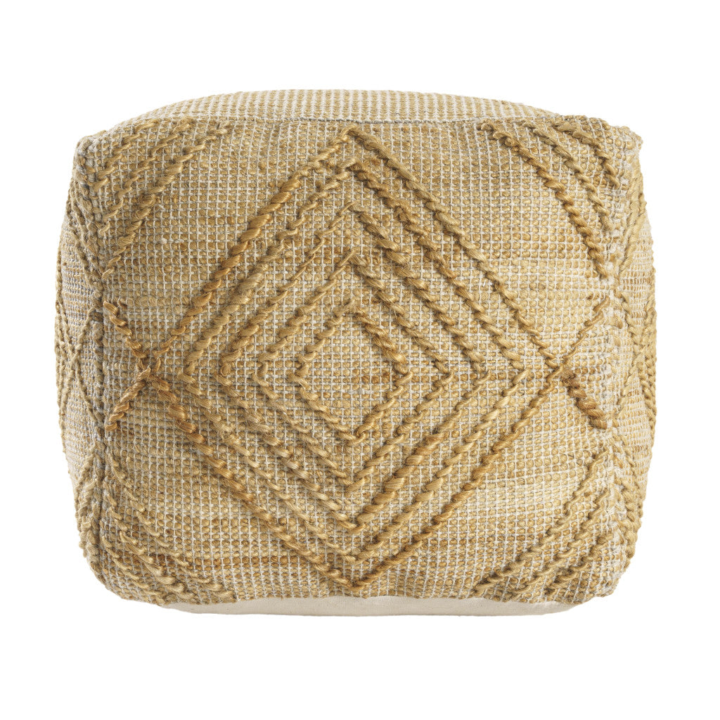 18" NATURAL JUTE BLEND CUBE GEOMETRIC POUF OTTOMAN - Varnish & Vibe