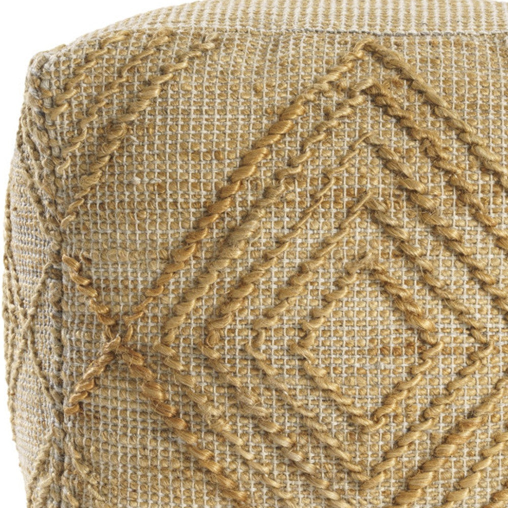 18" NATURAL JUTE BLEND CUBE GEOMETRIC POUF OTTOMAN - Varnish & Vibe