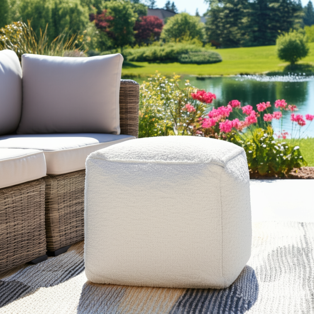 LAKEVIEW 18" IVORY OUTDOOR POUF OTTOMAN - Varnish & Vibe