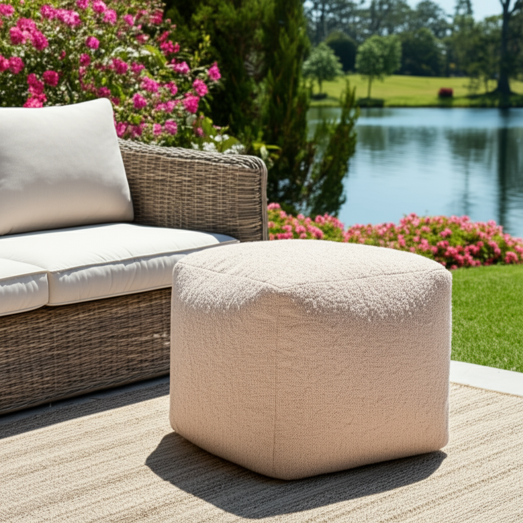 LAKEVIEW 18" TAUPE OUTDOOR POUF OTTOMAN - Varnish & Vibe