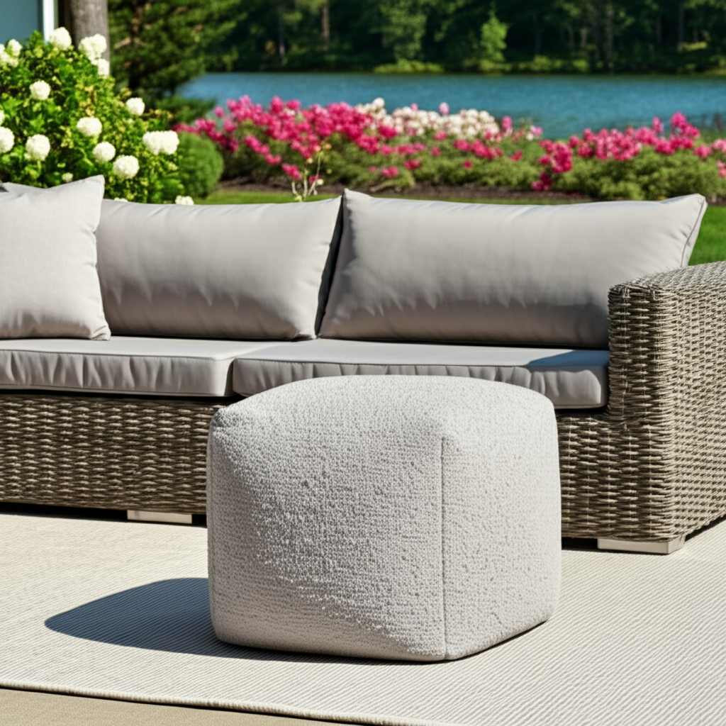 LAKEVIEW 18" GRAY OUTDOOR POUF OTTOMAN - Varnish & Vibe