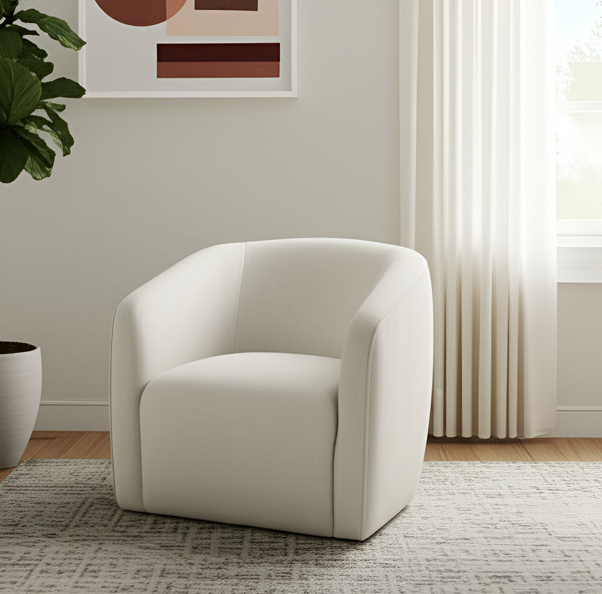 32" BEIGE FABRIC BARREL CLUB CHAIR - Varnish & Vibe
