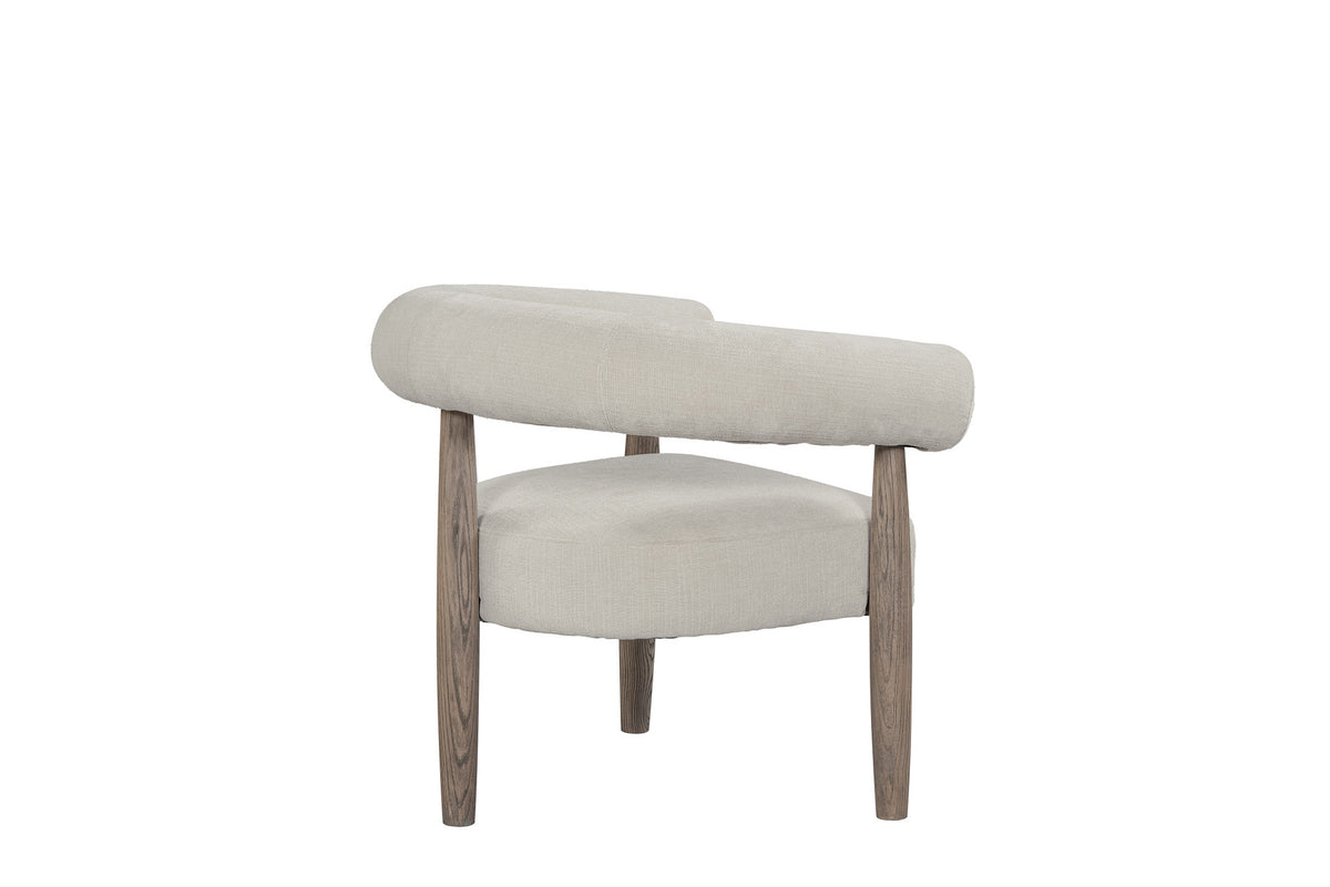 29" CREAM AND LIGHT BROWN FABRIC AND WOOD CURVED ARM CHAIR - Varnish & Vibe