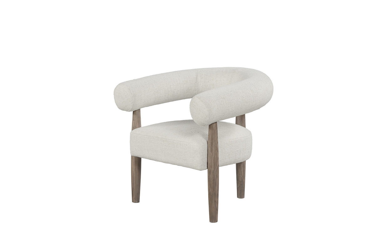 29" OFF WHITE AND ASH GRAY FABRIC AND WOOD ARMCHAIR - Varnish & Vibe