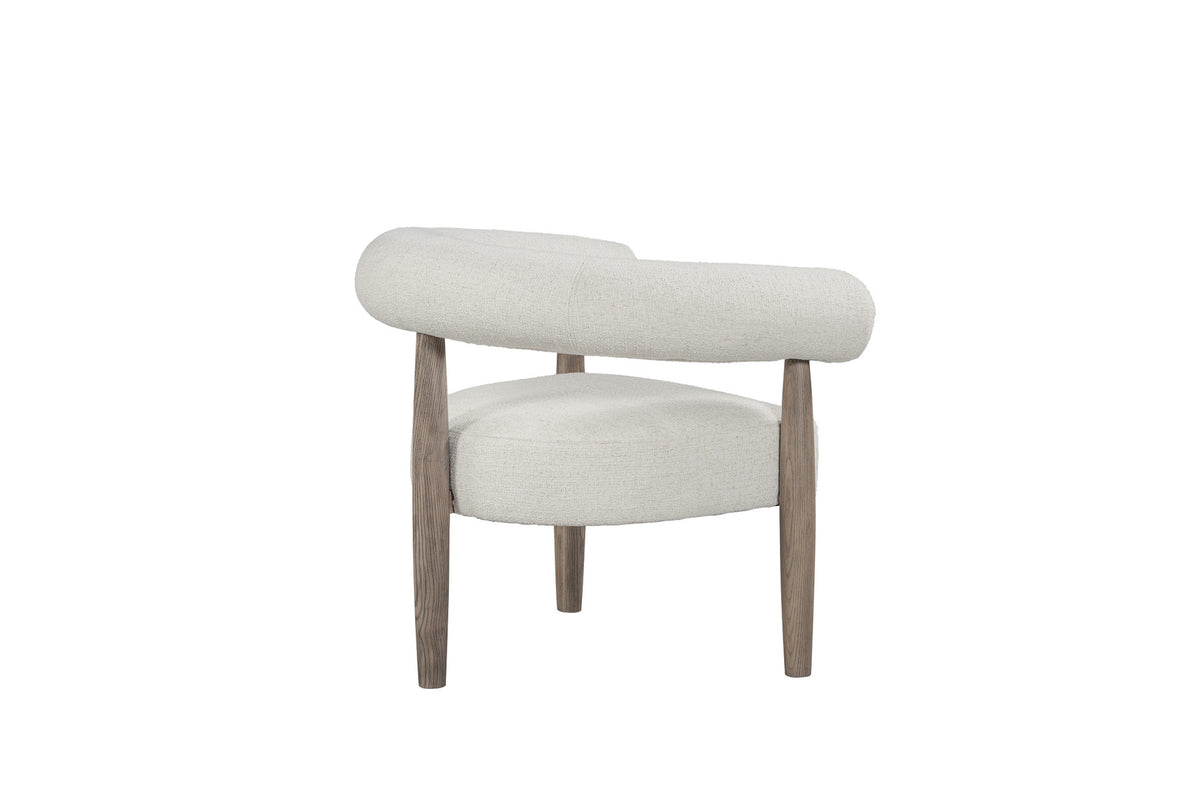 29" OFF WHITE AND ASH GRAY FABRIC AND WOOD ARMCHAIR - Varnish & Vibe