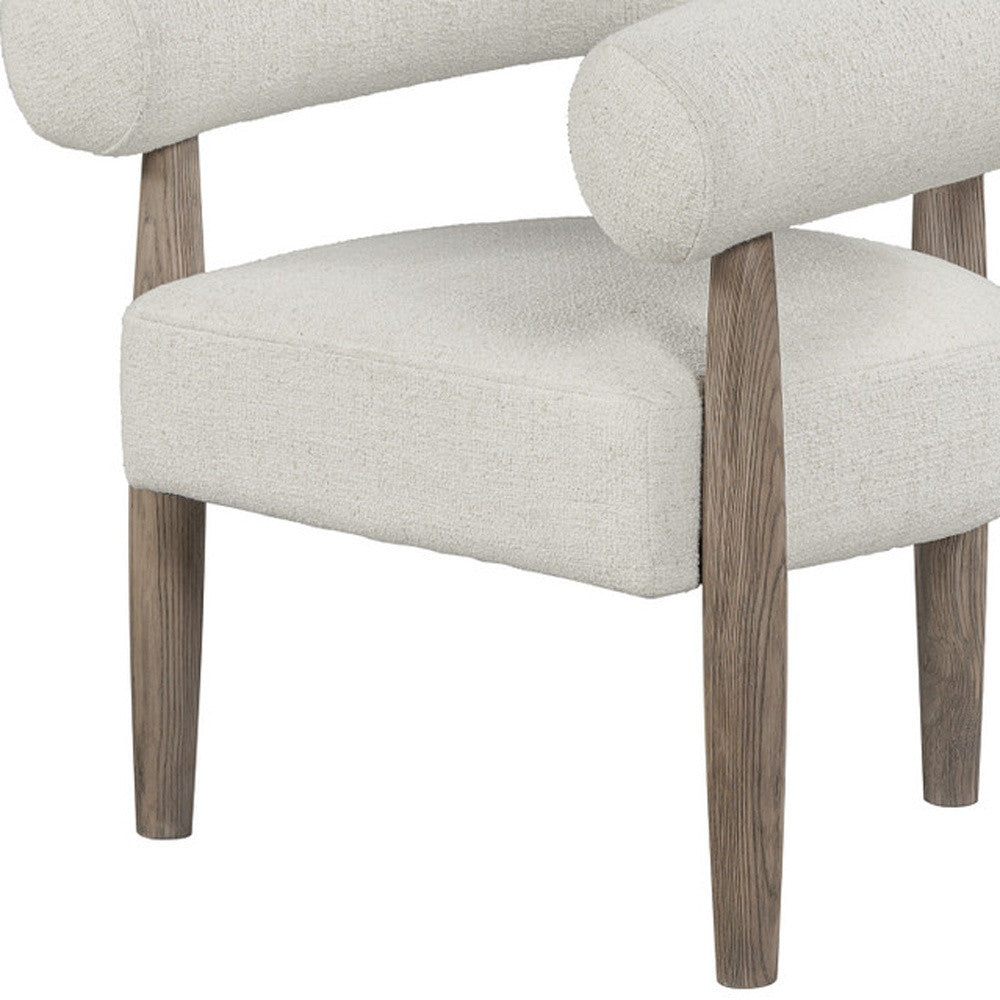 29" OFF WHITE AND ASH GRAY FABRIC AND WOOD ARMCHAIR - Varnish & Vibe