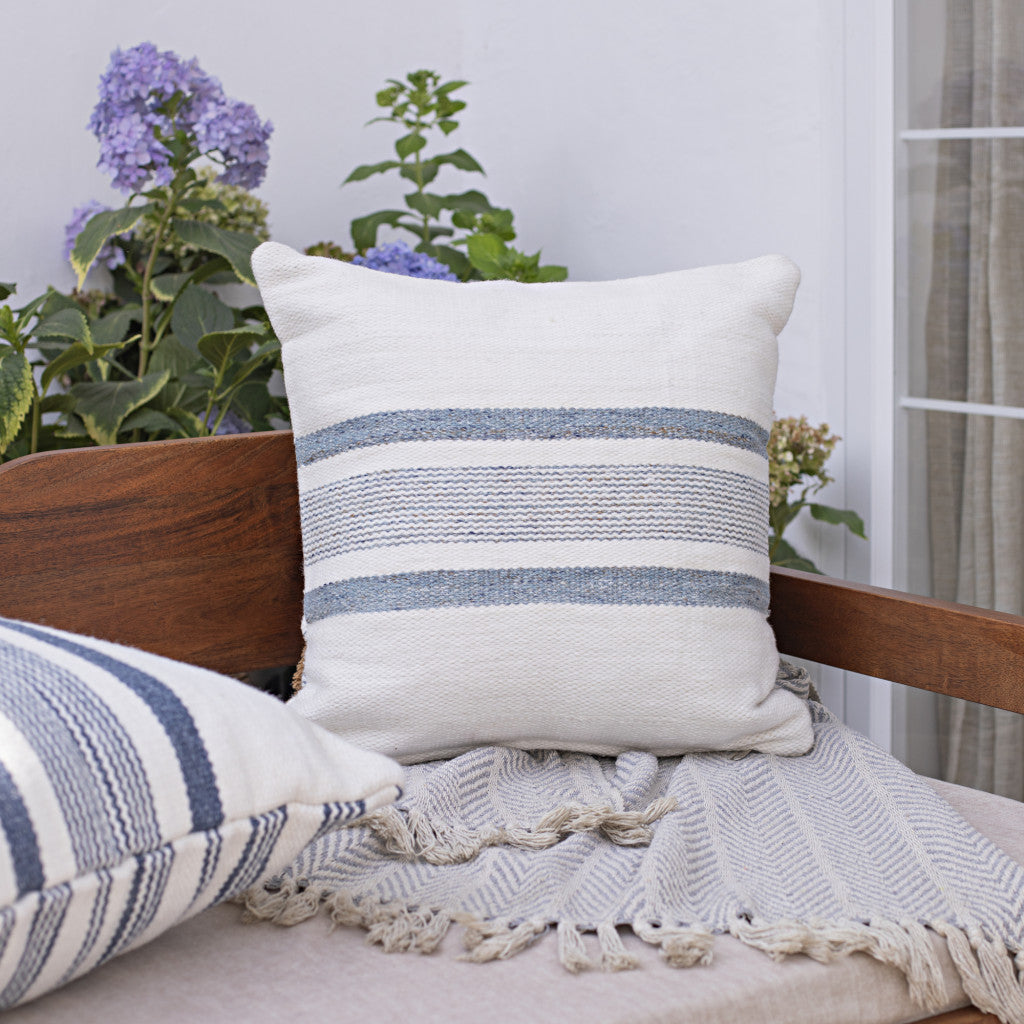 20" BLUE AND WHITE STRIPED THROW PILLOW - Varnish & Vibe