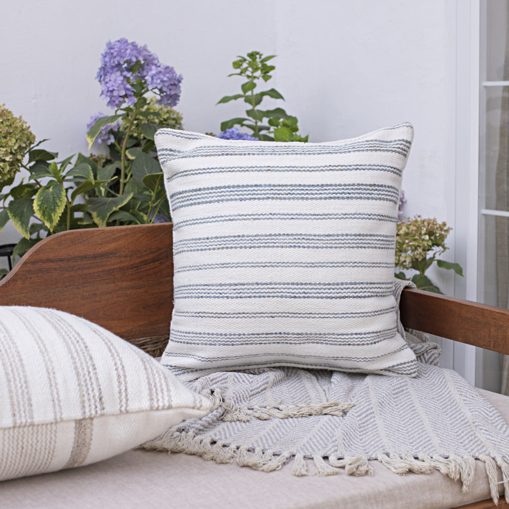 20" BLUE AND WHITE STRIPED THROW PILLOW - Varnish & Vibe