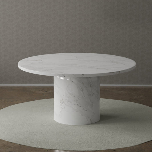 60" GRAY AND WHITE MARBLE PEDESTAL BASE ROUND TOP DINING TABLE