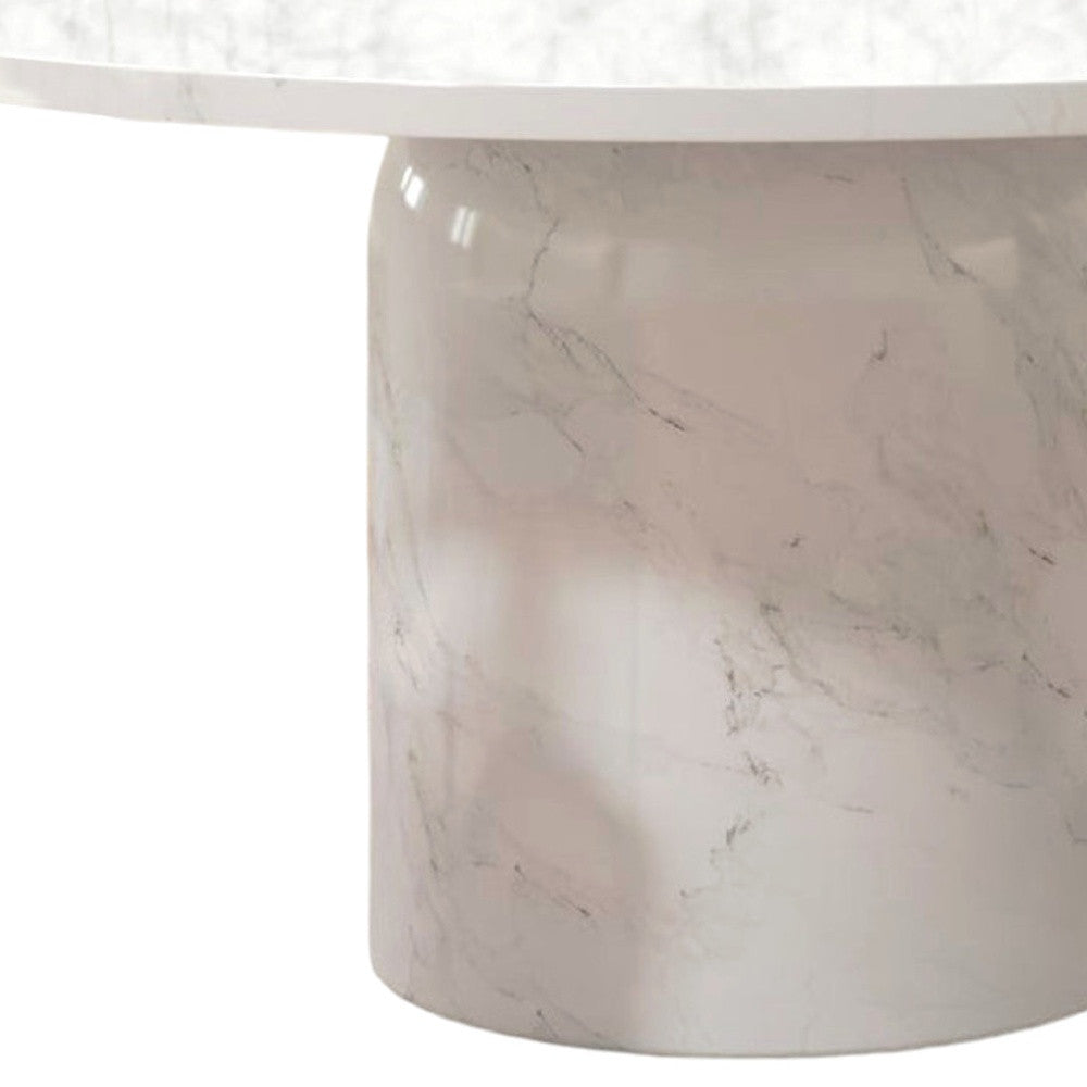 60" GRAY AND WHITE MARBLE PEDESTAL BASE ROUND TOP DINING TABLE - Varnish & Vibe