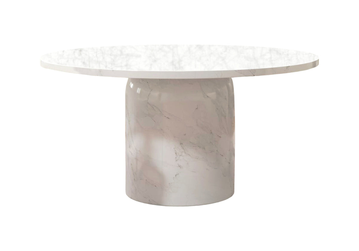 60" GRAY AND WHITE MARBLE PEDESTAL BASE ROUND TOP DINING TABLE - Varnish & Vibe
