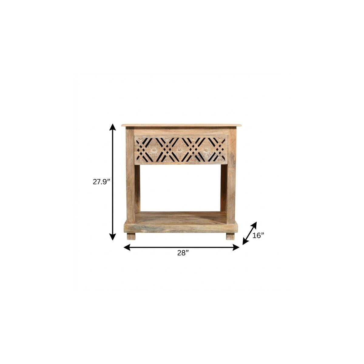 distressed carved geometric drawer nightstand, carved geometric drawer nightstand, wood distressed carved geometric drawer, geometric drawer nightstand, distressed carved geometric drawer