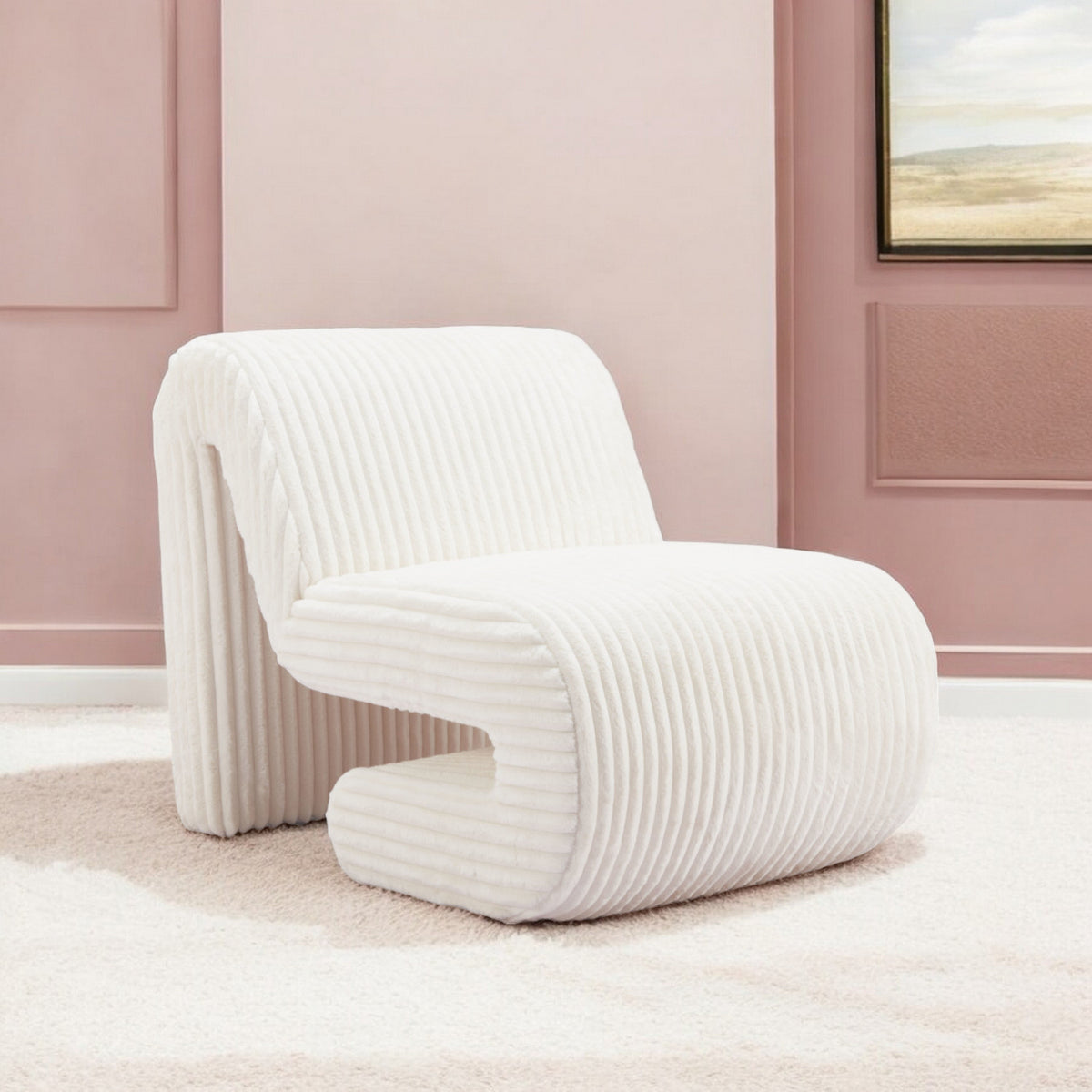 26" WHITE CORDUROY AND UPHOLSTERED LOUNGE CHAIR - Varnish & Vibe