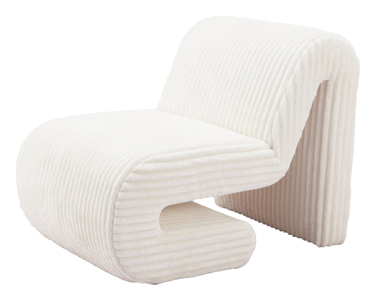 26" WHITE CORDUROY AND UPHOLSTERED LOUNGE CHAIR - Varnish & Vibe