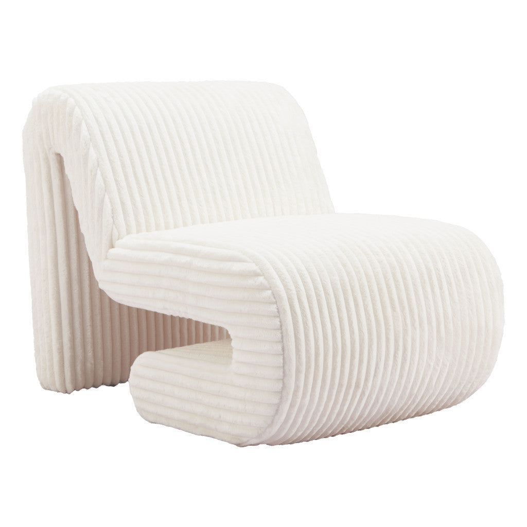 26" WHITE CORDUROY AND UPHOLSTERED LOUNGE CHAIR - Varnish & Vibe