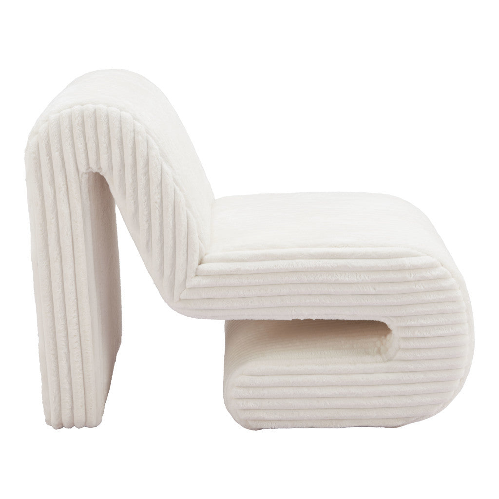 26" WHITE CORDUROY AND UPHOLSTERED LOUNGE CHAIR - Varnish & Vibe
