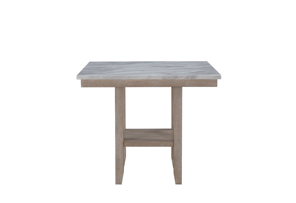 MALIBU 42" WHITE AND NATURAL FAUX MARBLE AND WOOD SQUARE BAR TABLE - Varnish & Vibe