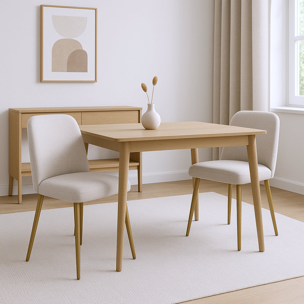 SET OF TWO BEIGE AND GOLD UPHOLSTERED FABRIC DINING SIDE CHAIRS - Varnish & Vibe