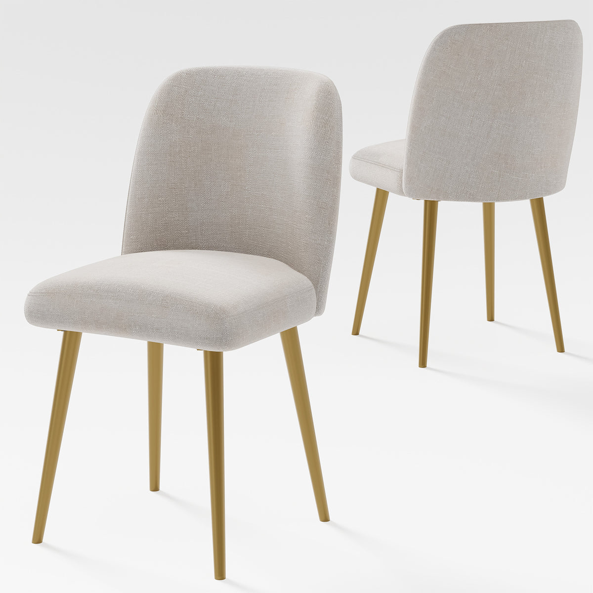 SET OF TWO BEIGE AND GOLD UPHOLSTERED FABRIC DINING SIDE CHAIRS - Varnish & Vibe