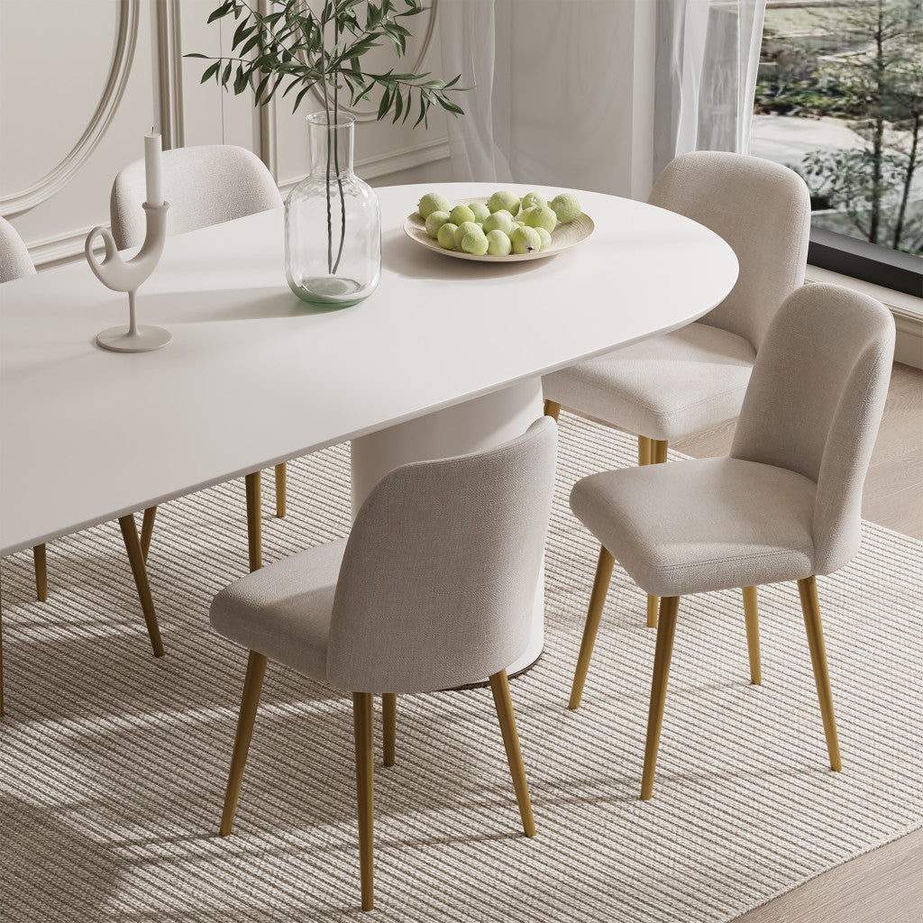 SET OF TWO BEIGE AND GOLD UPHOLSTERED FABRIC DINING SIDE CHAIRS - Varnish & Vibe