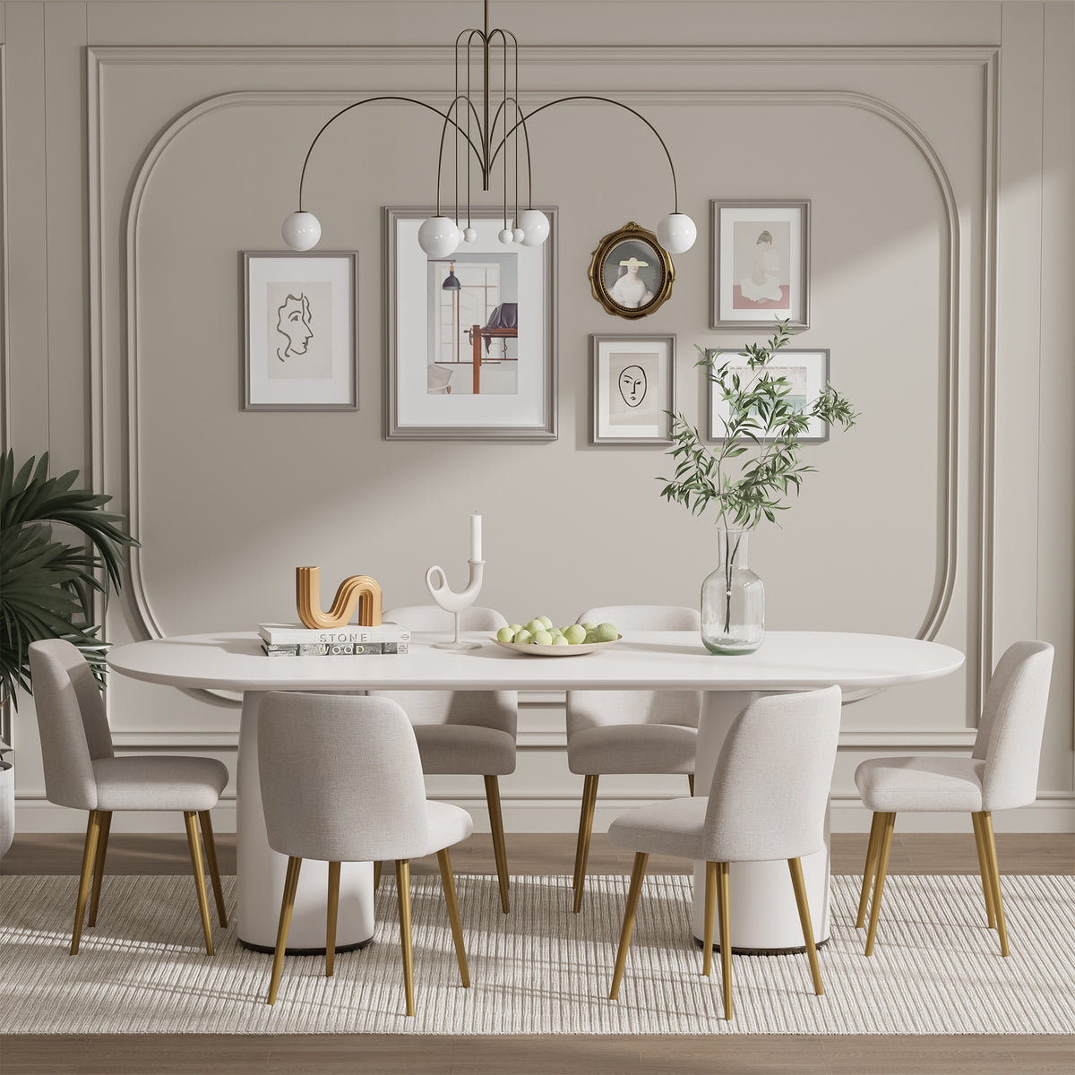 SET OF TWO BEIGE AND GOLD UPHOLSTERED FABRIC DINING SIDE CHAIRS - Varnish & Vibe