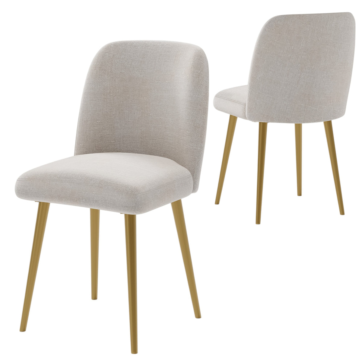 SET OF TWO BEIGE AND GOLD UPHOLSTERED FABRIC DINING SIDE CHAIRS - Varnish & Vibe