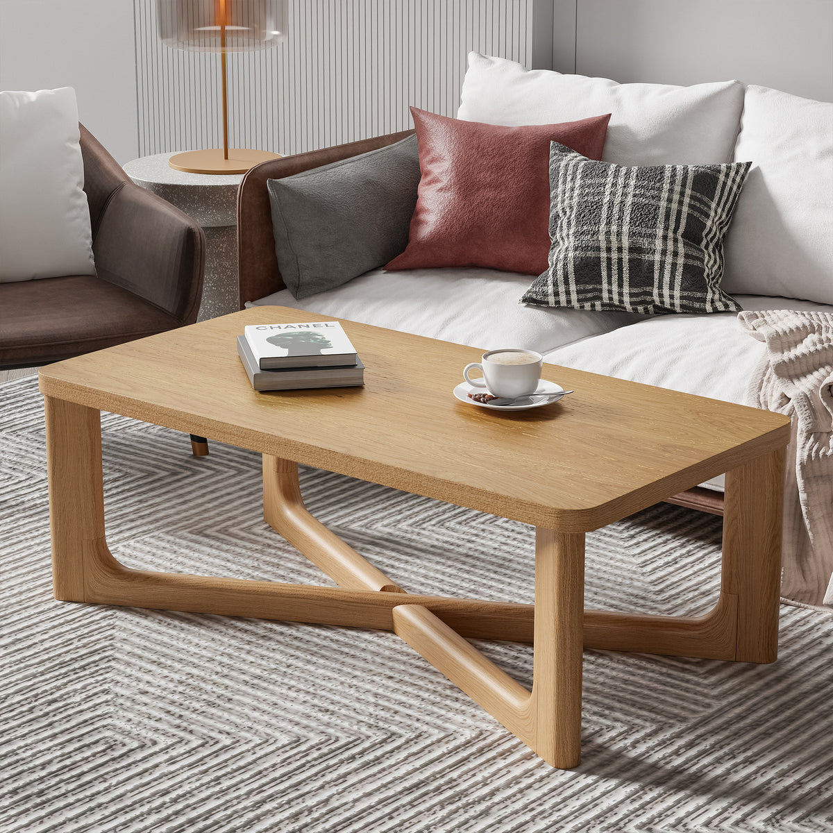 50" NATURAL SOLID WOOD CROSS LEGS COFFEE TABLE - Varnish & Vibe