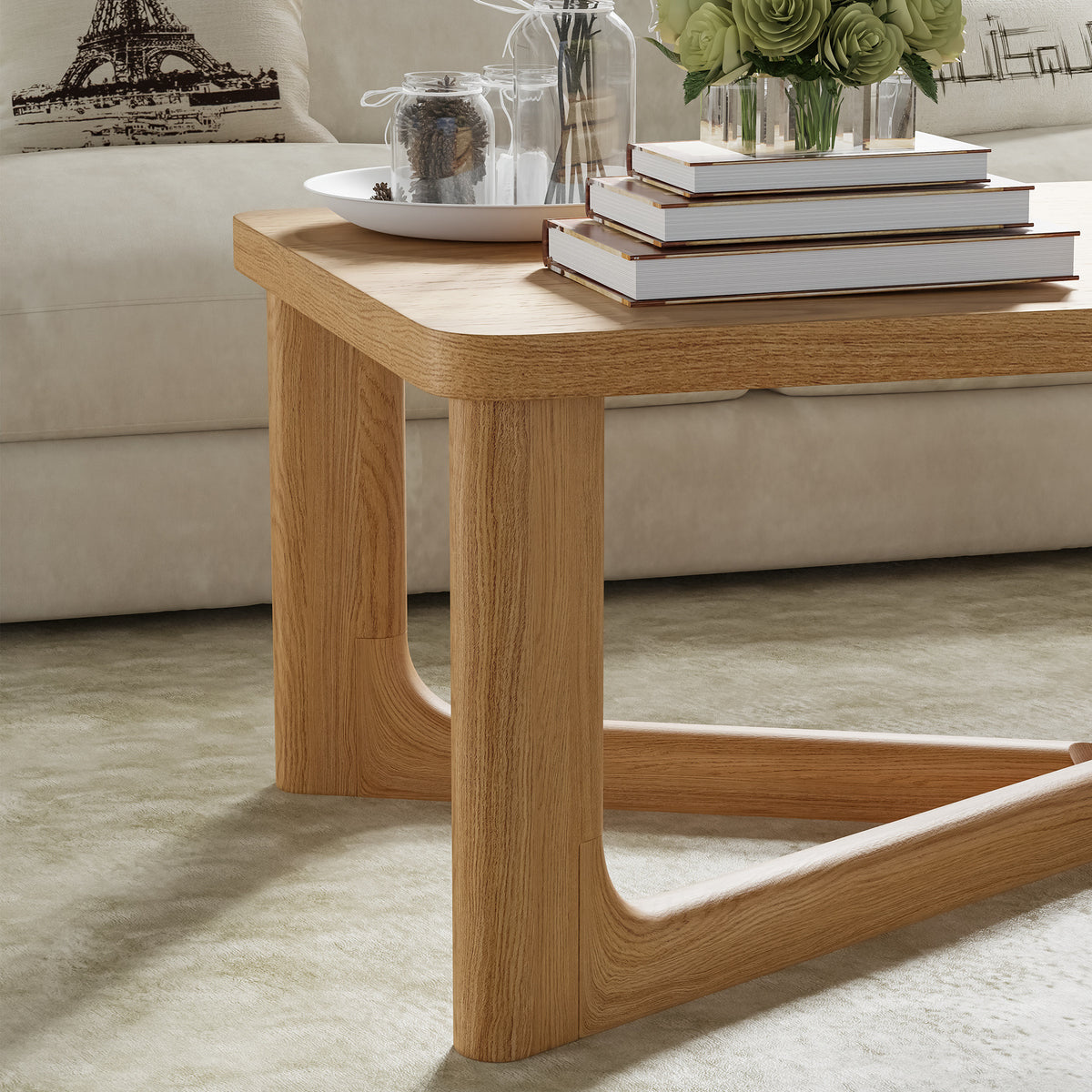 50" NATURAL SOLID WOOD CROSS LEGS COFFEE TABLE - Varnish & Vibe