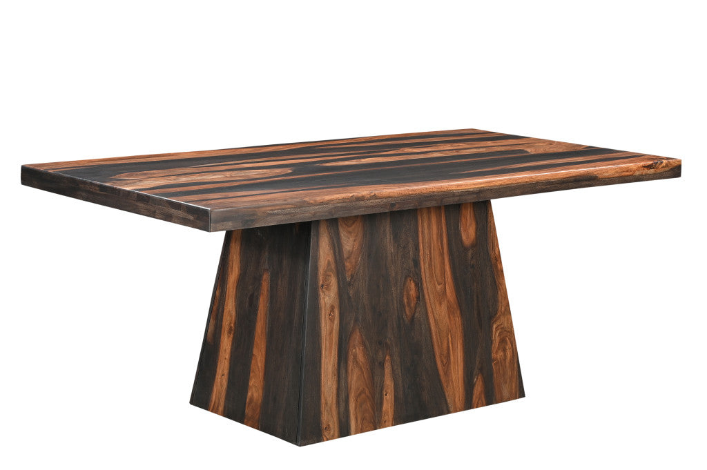75" BROWN SOLID WOOD PEDESTAL BASE DINING TABLE - Varnish & Vibe