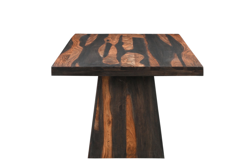 75" BROWN SOLID WOOD PEDESTAL BASE DINING TABLE - Varnish & Vibe