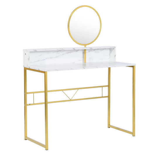 41" WHITE AND GOLD FAUX MARBLE VANITY WITH MIRROR