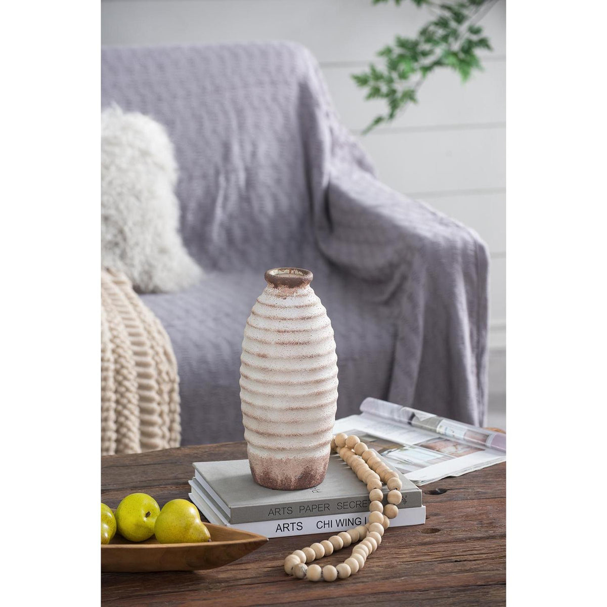 REDONDO 11" IVORY AND BROWN ARTISAN CERAMIC VASE
