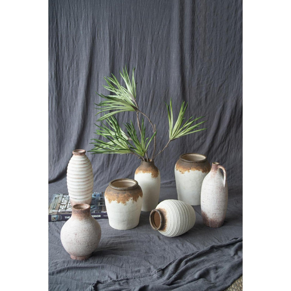 REDONDO 12" IVORY AND BROWN ARTISAN CERAMIC JUG VASE - Varnish & Vibe