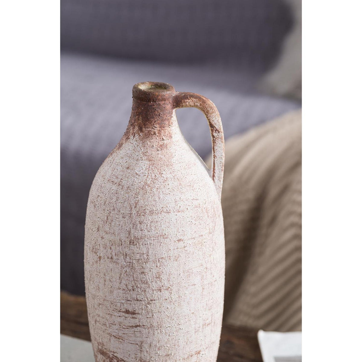 REDONDO 12" IVORY AND BROWN ARTISAN CERAMIC JUG VASE - Varnish & Vibe