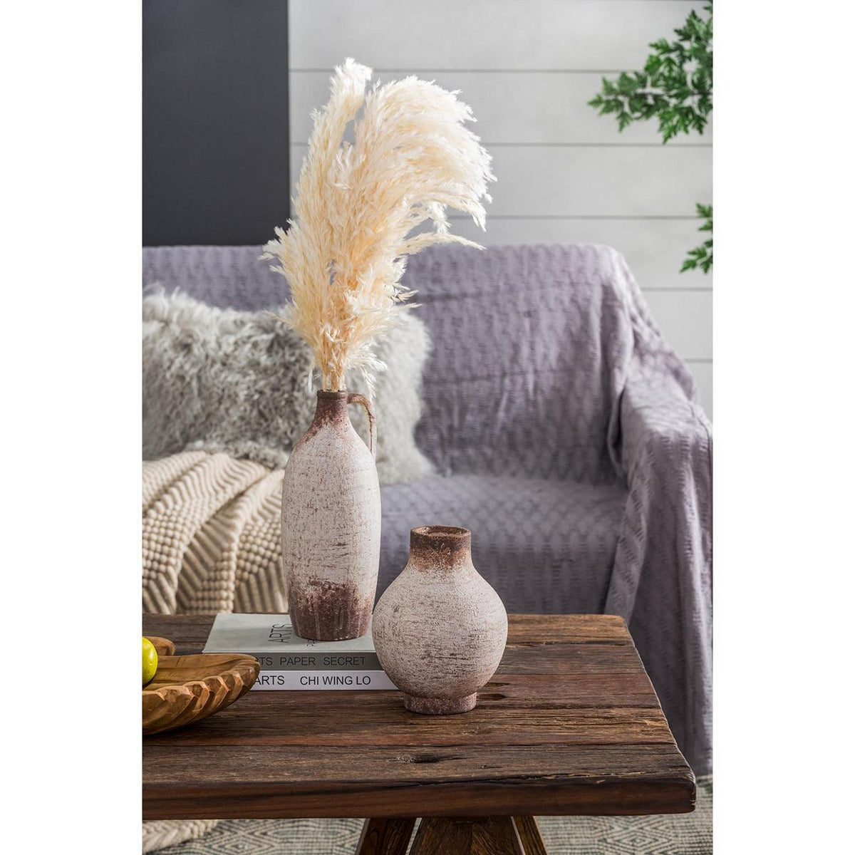 REDONDO 12" IVORY AND BROWN ARTISAN CERAMIC JUG VASE - Varnish & Vibe