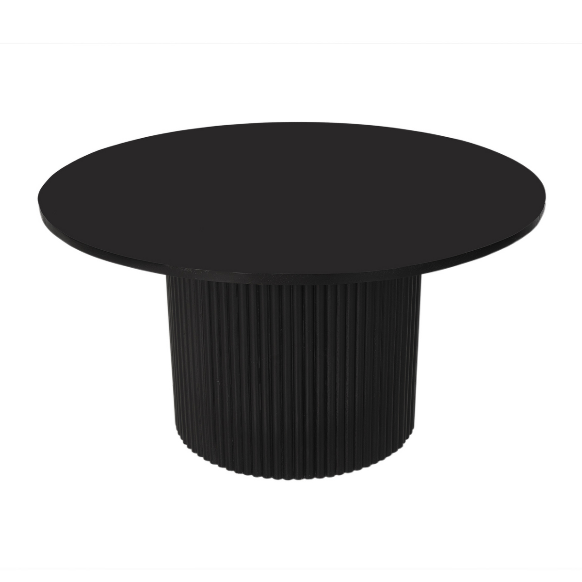 36" BLACK SOLID WOOD ROUND PEDESTAL COFFEE TABLE - Varnish & Vibe