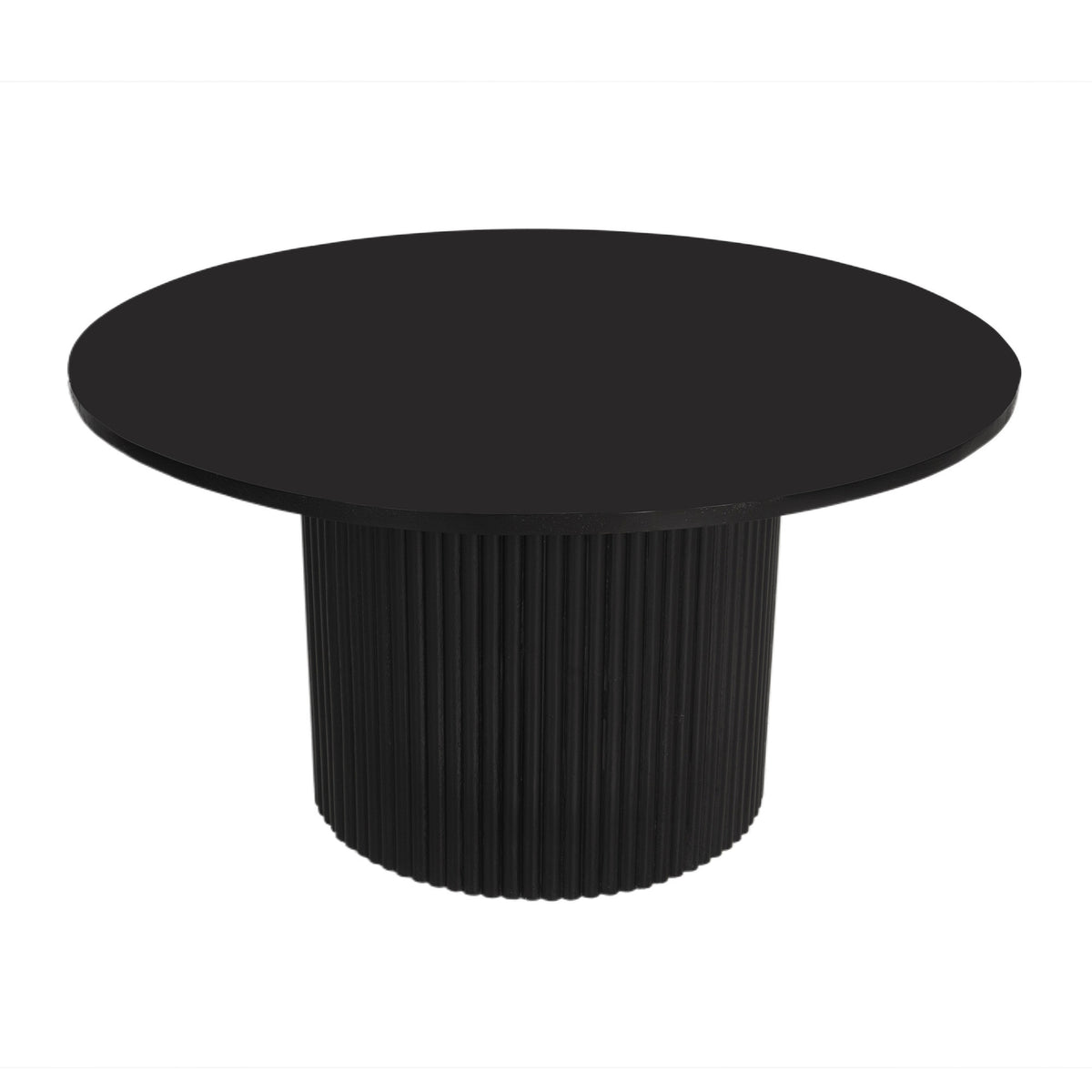 36" BLACK SOLID WOOD ROUND PEDESTAL COFFEE TABLE - Varnish & Vibe
