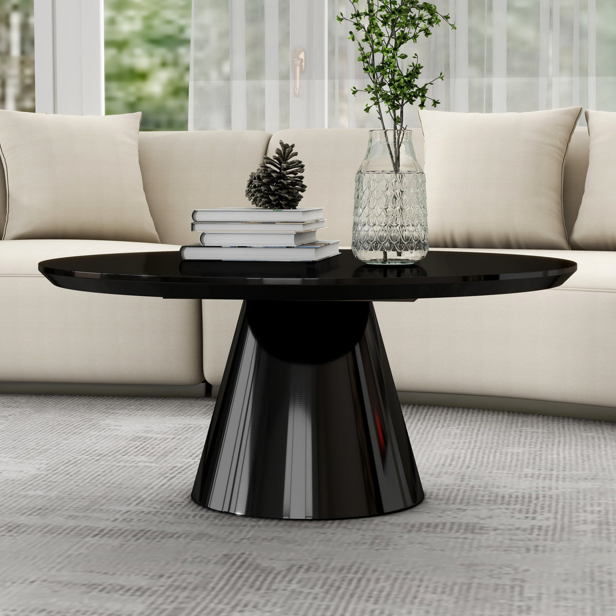 MALIBU 35" BLACK WOOD ROUND PEDESTAL COFFEE TABLE - Varnish & Vibe
