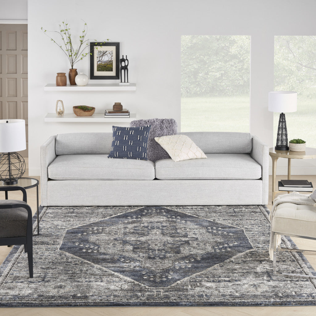 CALABASAS 8' X 10' BLUE FLORAL POWER LOOM DISTRESSED AREA RUG - Varnish & Vibe