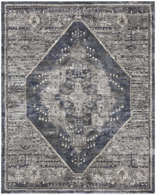 CALABASAS 8' X 10' BLUE FLORAL POWER LOOM DISTRESSED AREA RUG - Varnish & Vibe