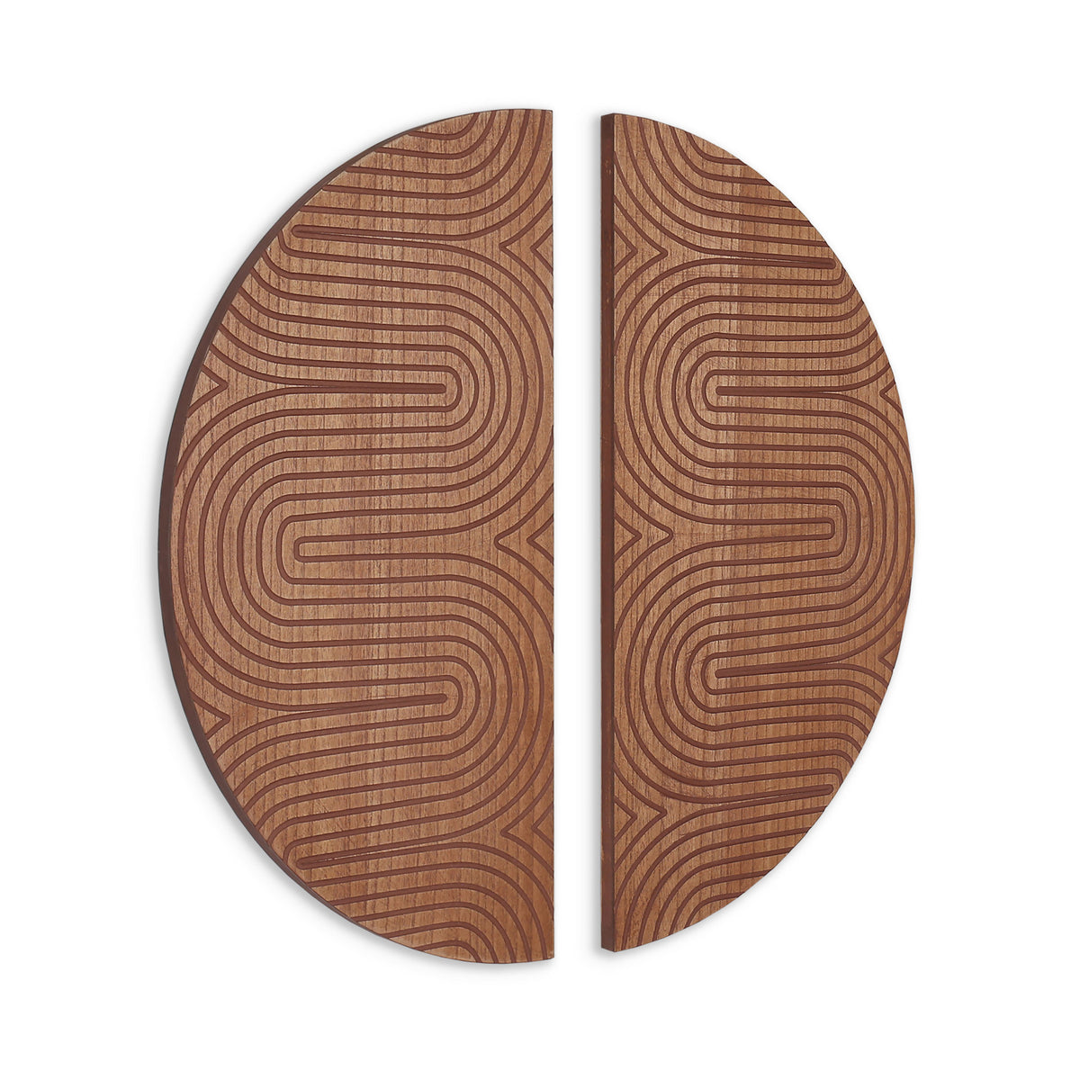 SET OF TWO BROWN WOOD HANGING DIMENSIONAL SCULPTURE - Varnish & Vibe
