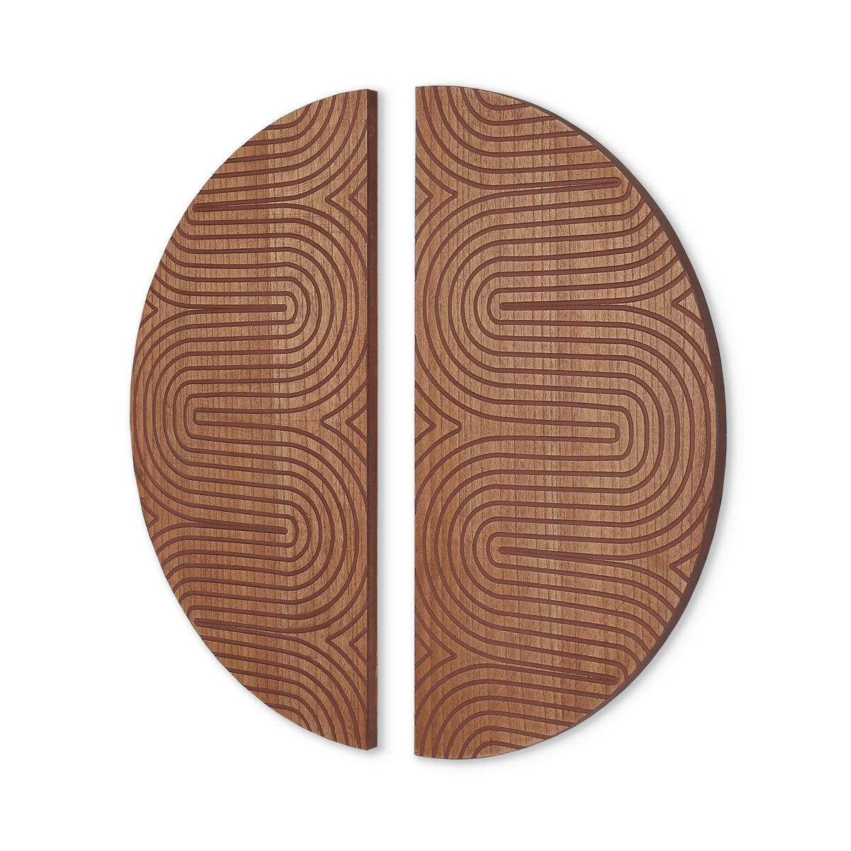 SET OF TWO BROWN WOOD HANGING DIMENSIONAL SCULPTURE - Varnish & Vibe