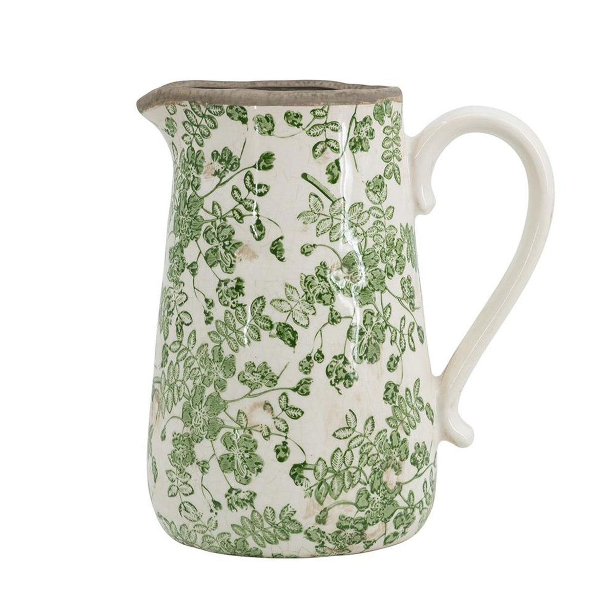 CALABASAS 9" GREEN AND WHITE LEAF CERAMIC ROUND JUG VASE - Varnish & Vibe
