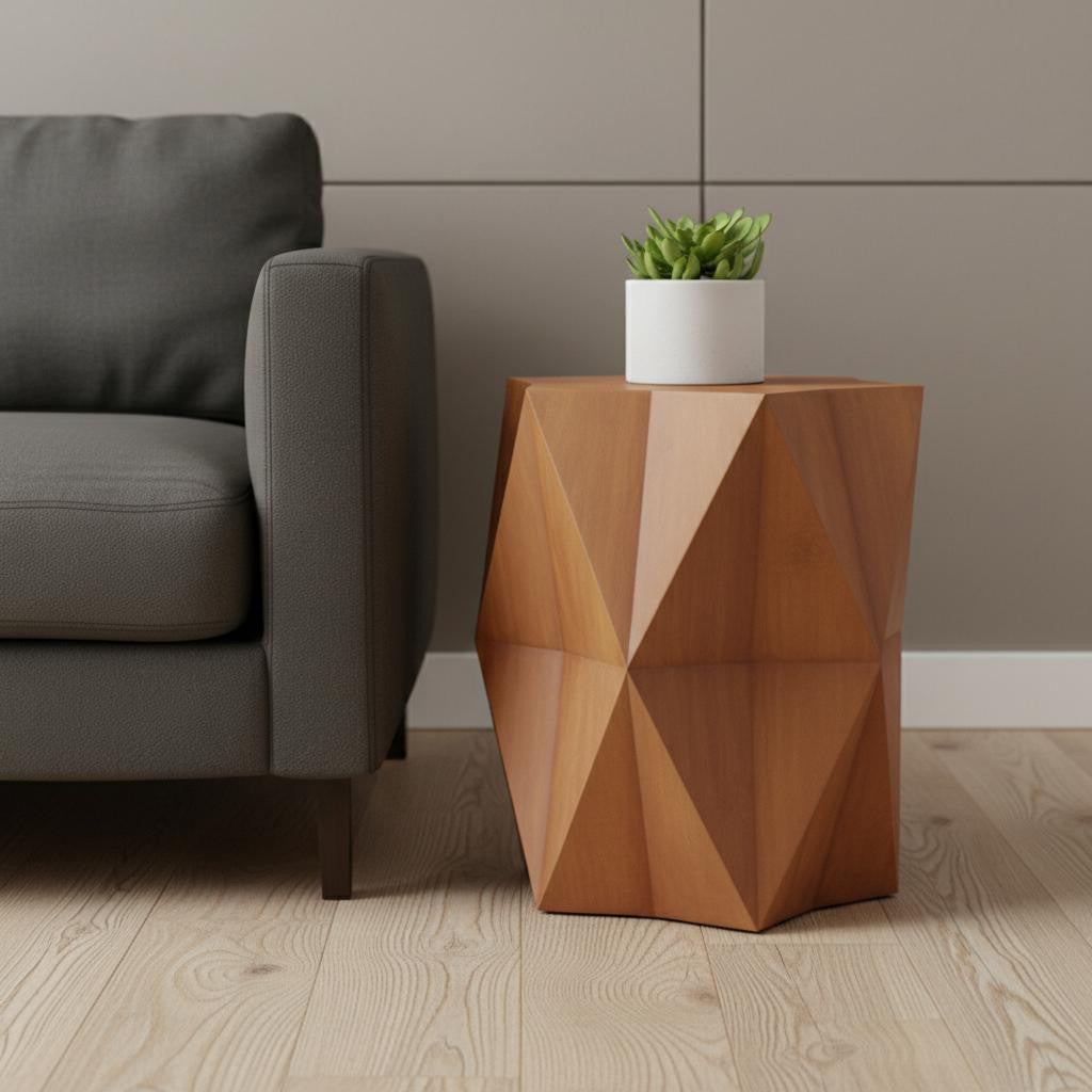 24" BROWN SOLID WOOD END TABLE - Varnish & Vibe