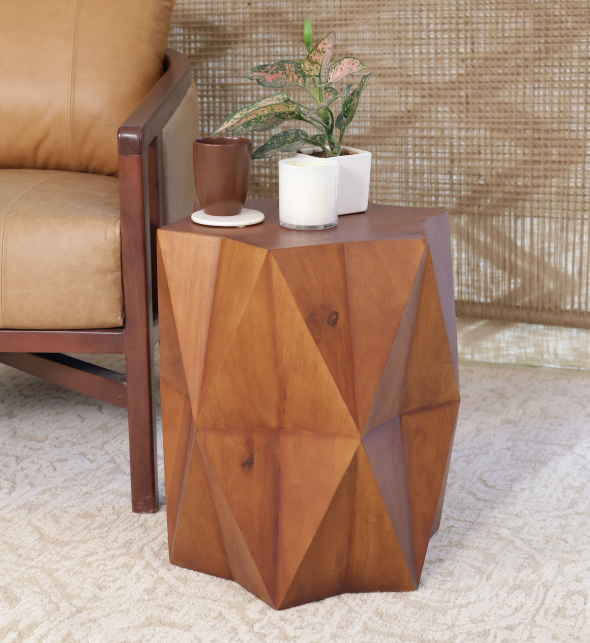 24" BROWN SOLID WOOD END TABLE - Varnish & Vibe