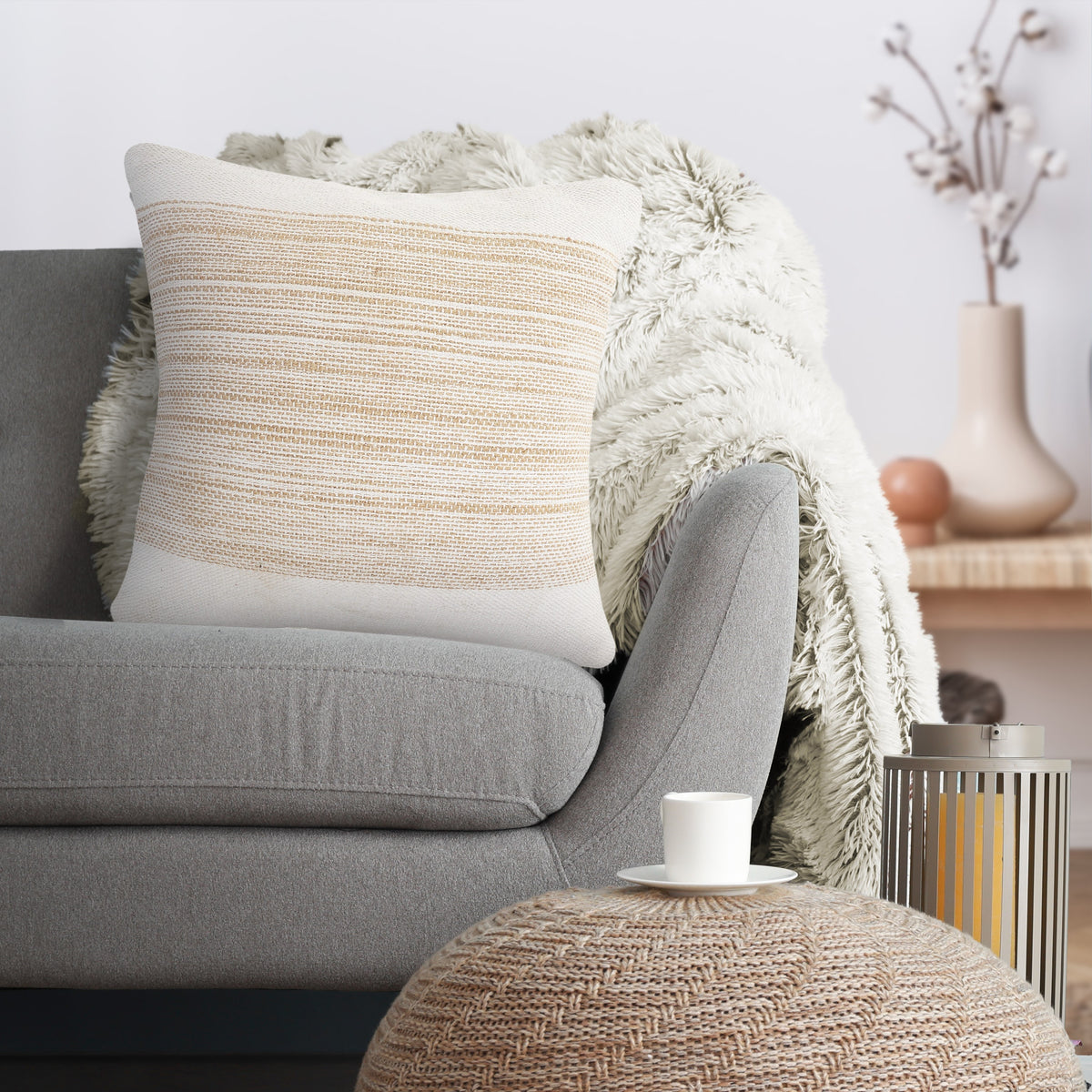 REDONDO SET OF TWO WHITE AND SAND THROW PILLOWS - Varnish & Vibe