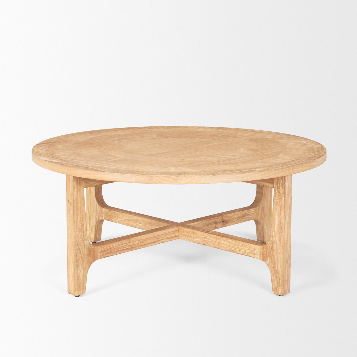 CALABASAS 39" NATURAL AND WHITE SOLID WOOD ROUND DISTRESSED COFFEE TABLE - Varnish & Vibe
