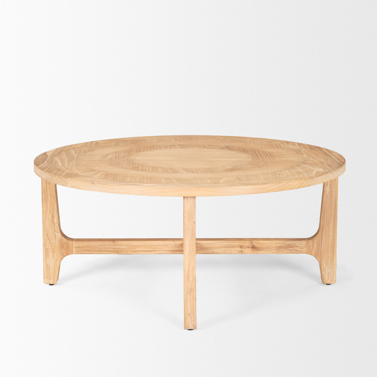 CALABASAS 39" NATURAL AND WHITE SOLID WOOD ROUND DISTRESSED COFFEE TABLE - Varnish & Vibe
