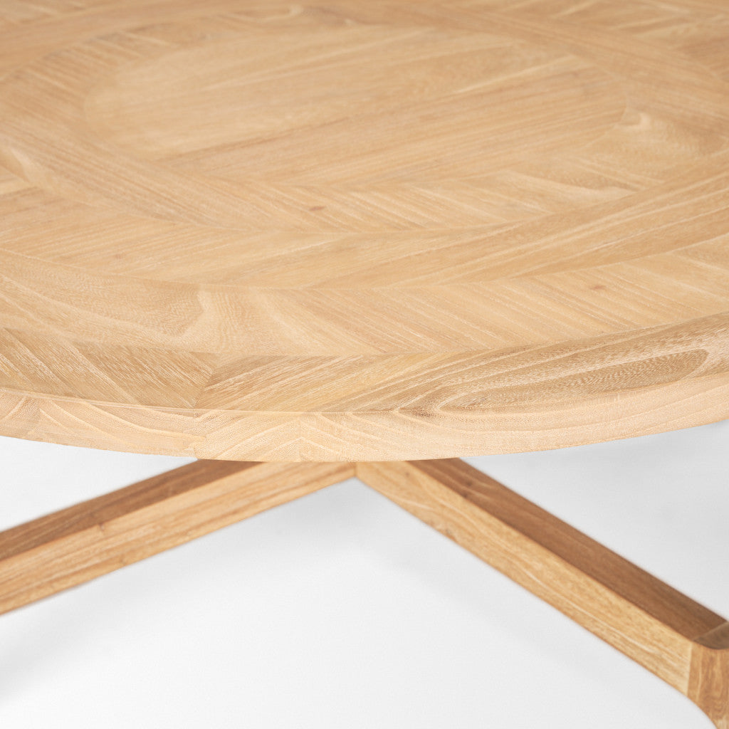 CALABASAS 39" NATURAL AND WHITE SOLID WOOD ROUND DISTRESSED COFFEE TABLE - Varnish & Vibe