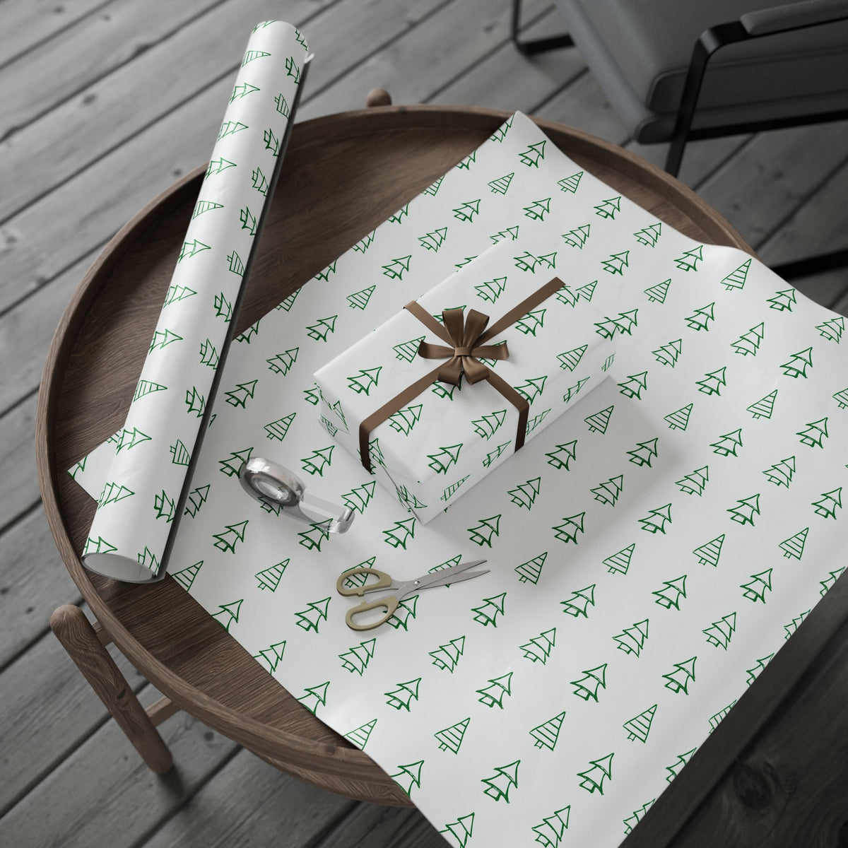 Christmas Tree Pattern Wrapping Paper Roll — Green Sketch Holiday Gift Wrap - Varnish & Vibe